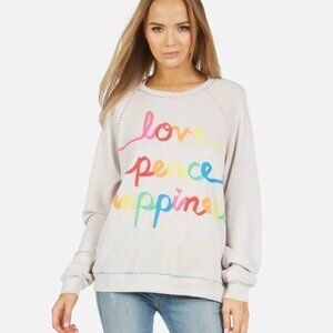 Lauren Moshi Love Peace Happiness Pullover Boyfriend Loose Fit Sweatshirt